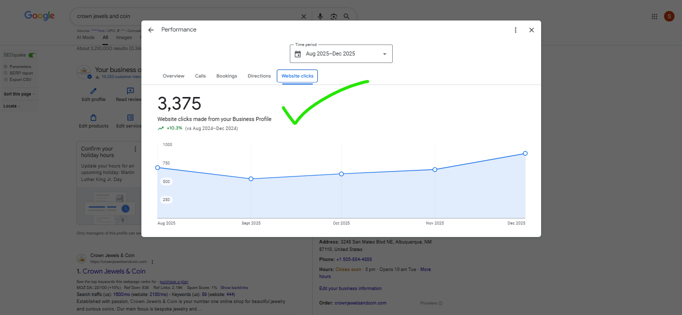 Website clicks on GMB Traffic Source